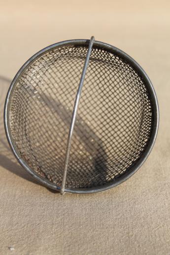 photo of vintage metal tea strainer basket, wire mesh sieve for teapot or old coffee maker #3