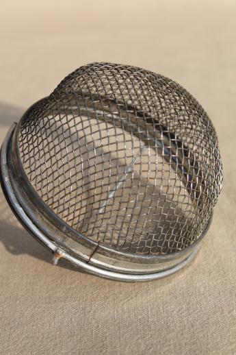 photo of vintage metal tea strainer basket, wire mesh sieve for teapot or old coffee maker #4