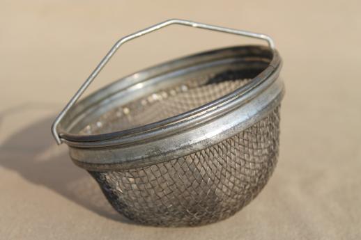 photo of vintage metal tea strainer basket, wire mesh sieve for teapot or old coffee maker #5