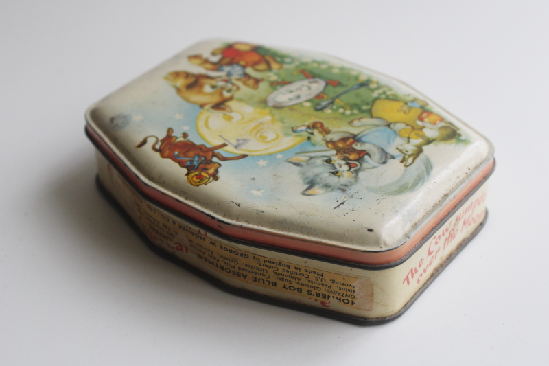 photo of vintage metal tin w/ Hey Diddle nursery rhyme print, Horner toffee candy English sweets  #4