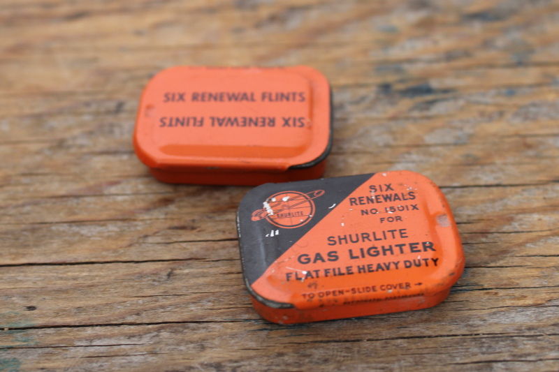 photo of vintage metal tins advertising flints replacement parts for Shurlite gas lighter torch tool  #1