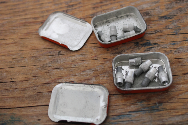 photo of vintage metal tins advertising flints replacement parts for Shurlite gas lighter torch tool  #2