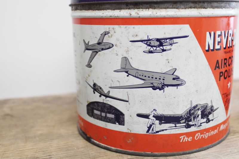 photo of vintage metal tins red white blue patriotic Never Dull polish WWII military aircraft #4