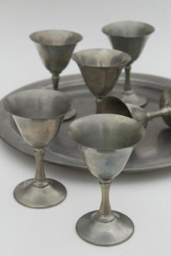 catalog photo of vintage metal tray & goblets, wine glasses set, old Rockford Silver pewter