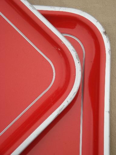 photo of vintage metal tray set, red w/ silver anchor meal trays, nautical style!  #5