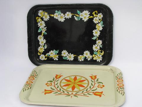 photo of vintage metal trays for hand-painting, shabby old tole tray lot #3