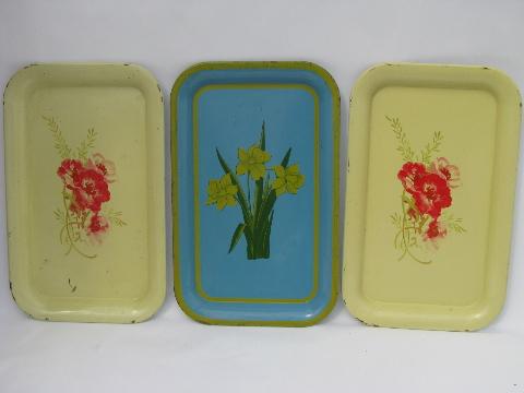 photo of vintage metal trays for hand-painting, shabby old tole tray lot #4