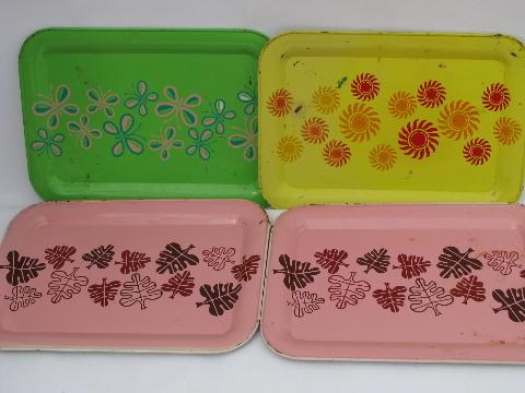 photo of vintage metal trays for hand-painting, shabby old tole tray lot #5