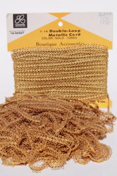 catalog photo of vintage metallic gold cord braid, looped soutache trim for sewing, crafts, lampshade trimmings