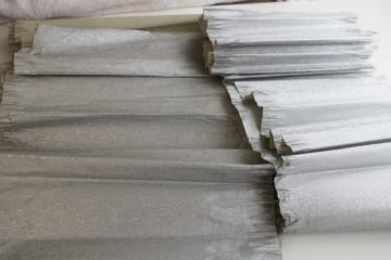 catalog photo of vintage metallic silver crepe paper, craft supply or party streamers wide crimped edge