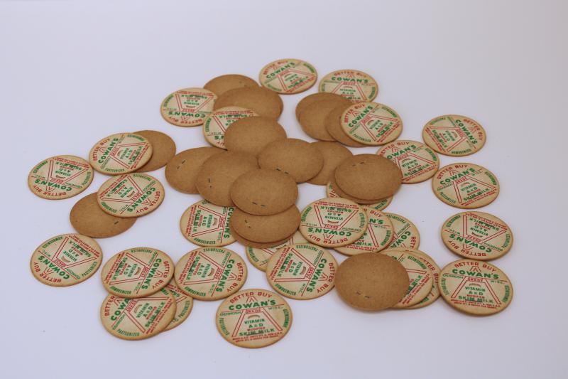 photo of vintage milk bottle caps Cowan's Oshkosh Wisconsin dairy advertising paper ephemera #1