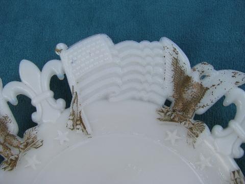 photo of vintage milk glass American flag plate from antique mold, dated 1903 #2