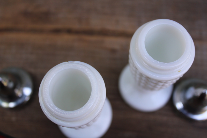 photo of vintage milk glass S&P shakers, English hobnail pattern glass salt and pepper set  #2