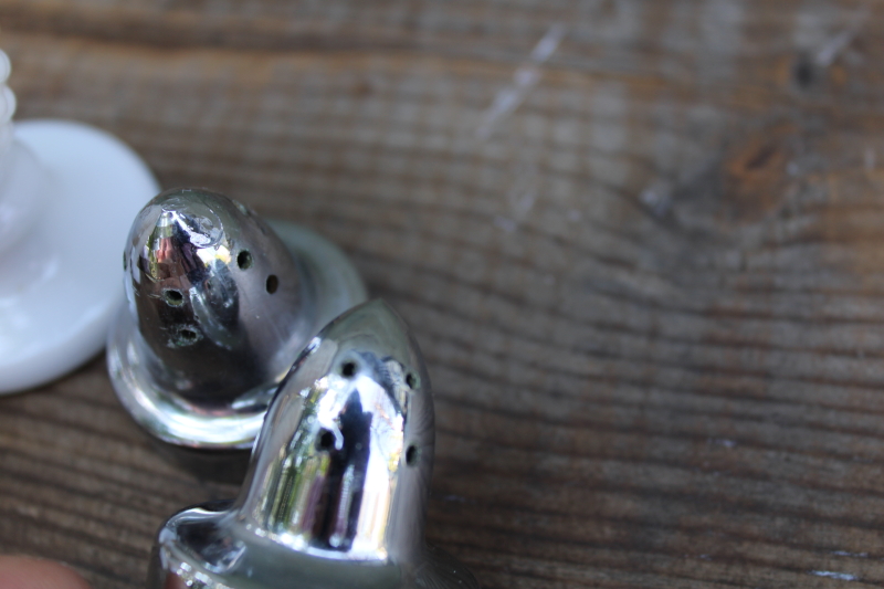 photo of vintage milk glass S&P shakers, English hobnail pattern glass salt and pepper set  #3