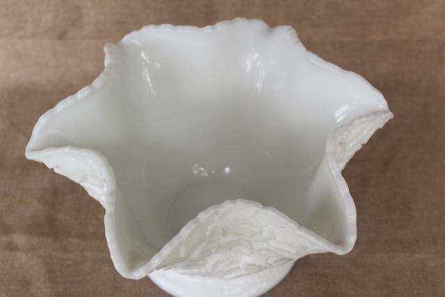 photo of vintage milk glass, Westmoreland maple leaf pattern rose bowl vase, embossed leaves #3