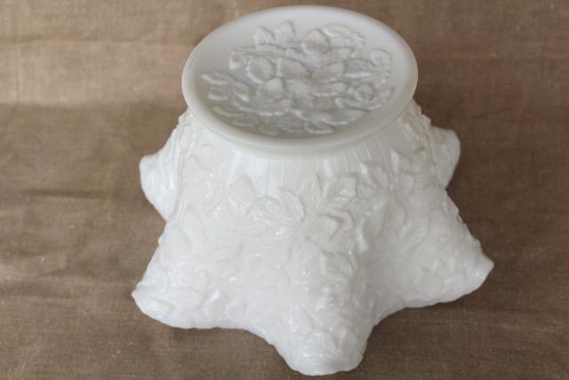 photo of vintage milk glass, Westmoreland maple leaf pattern rose bowl vase, embossed leaves #4