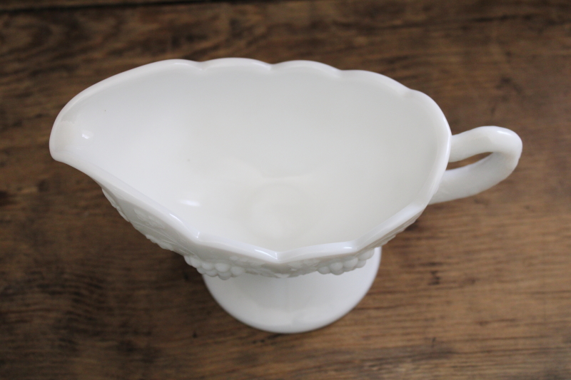 photo of vintage milk glass, Westmoreland paneled grape pattern sauce pitcher or gravy boat #2