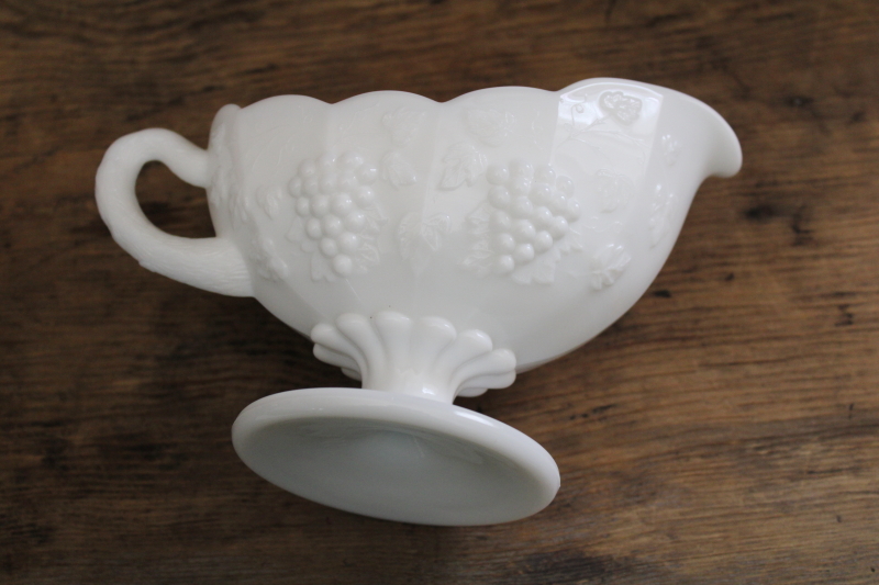 photo of vintage milk glass, Westmoreland paneled grape pattern sauce pitcher or gravy boat #3