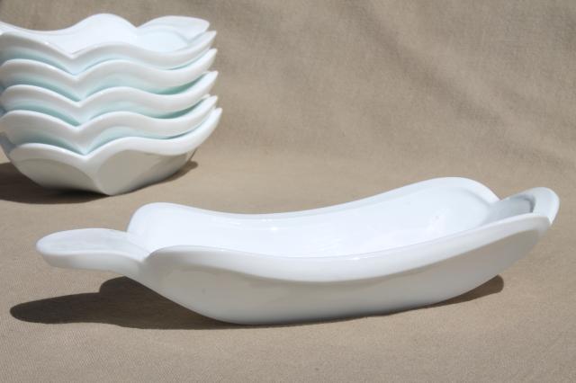 photo of vintage milk glass banana split bowls, ice cream sundae dishes set of 6 #3