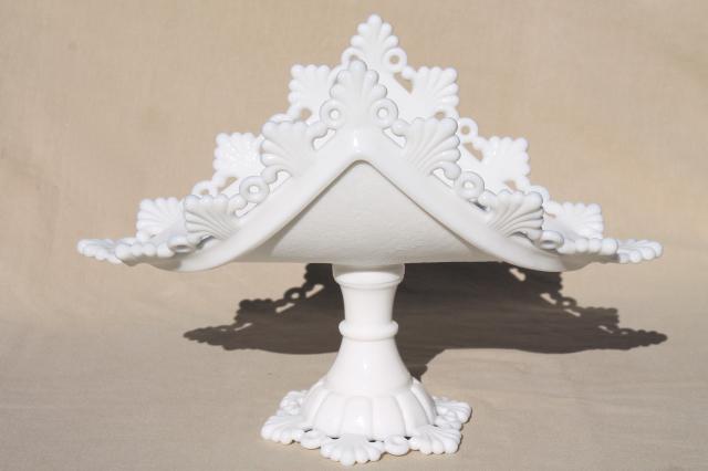 photo of vintage milk glass banana stand fruit bowl pedestal, Westmoreland ring & petal #3