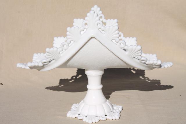 photo of vintage milk glass banana stand fruit bowl pedestal, Westmoreland ring & petal #5