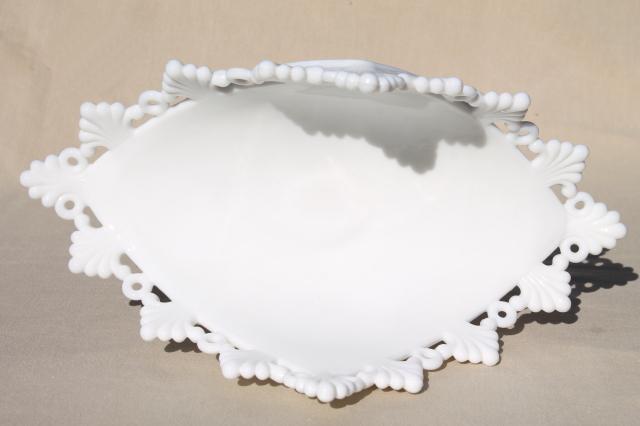 photo of vintage milk glass banana stand fruit bowl pedestal, Westmoreland ring & petal #7