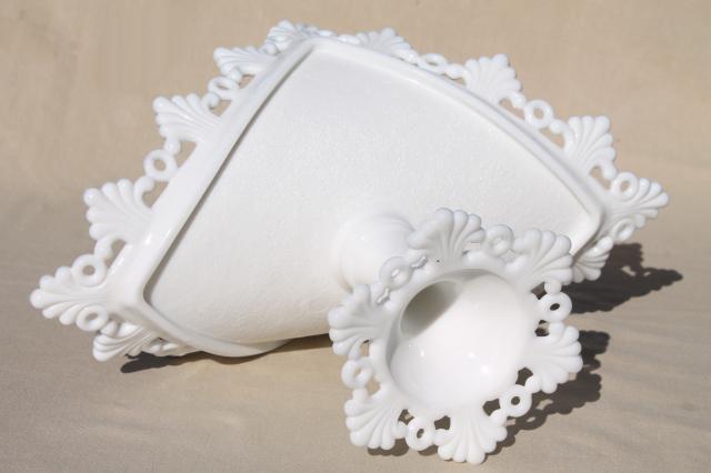 photo of vintage milk glass banana stand fruit bowl pedestal, Westmoreland ring & petal #9