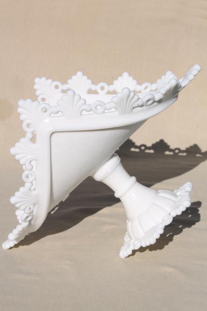 photo of vintage milk glass banana stand fruit bowl pedestal, Westmoreland ring & petal #10