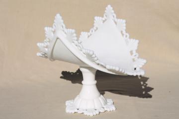 catalog photo of vintage milk glass banana stand fruit bowl pedestal, Westmoreland ring & petal