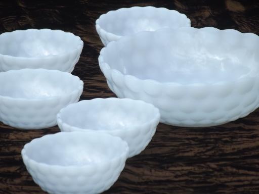 photo of vintage milk glass berry bowls, Anchor Hocking bubble pattern glass #1