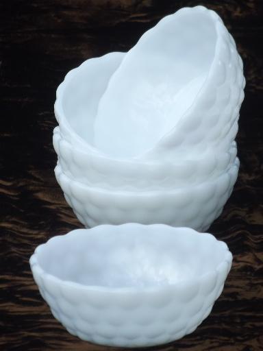 photo of vintage milk glass berry bowls, Anchor Hocking bubble pattern glass #2