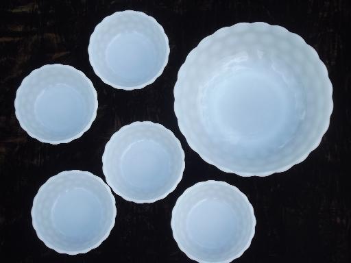 photo of vintage milk glass berry bowls, Anchor Hocking bubble pattern glass #4