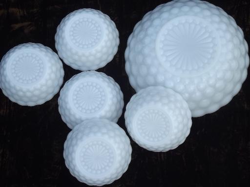 photo of vintage milk glass berry bowls, Anchor Hocking bubble pattern glass #5