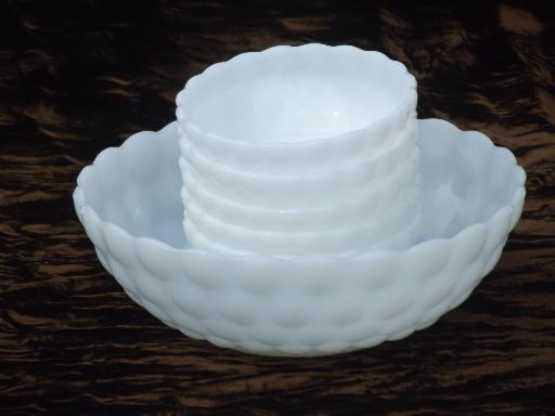 photo of vintage milk glass berry bowls, Anchor Hocking bubble pattern glass #6