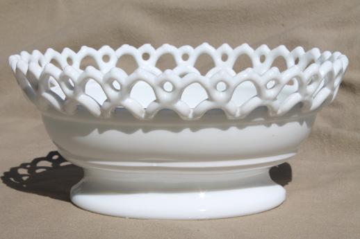 photo of vintage milk glass bowl w/ atterbury lace edge, base for hen on nest or covered dish #1