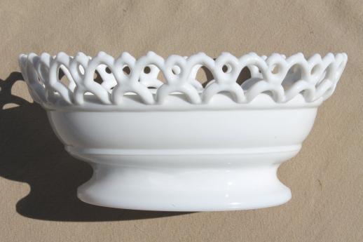 photo of vintage milk glass bowl w/ atterbury lace edge, base for hen on nest or covered dish #5