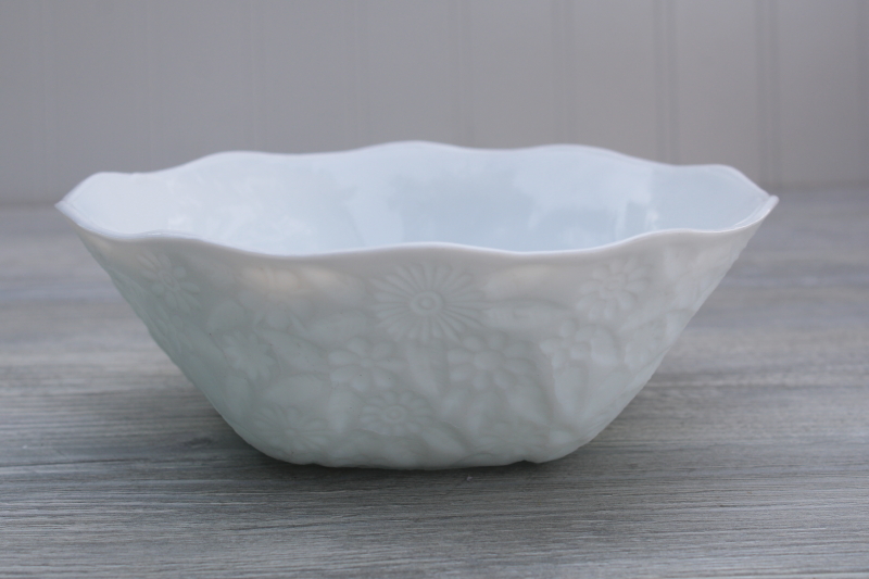 photo of vintage milk glass bowl, pineapple and floral pattern pressed glass, snack bowl or candy dish #1