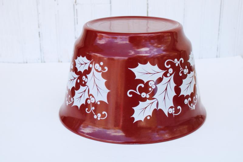 photo of vintage milk glass bowl w/ red & white holly, Christmas punch, eggnog or snacks bowl #7