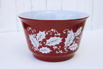 catalog photo of vintage milk glass bowl w/ red & white holly, Christmas punch, eggnog or snacks bowl