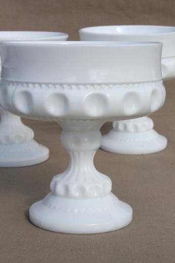 photo of vintage milk glass bowls, Kings crown pattern Indiana glass milk white #2