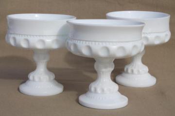 catalog photo of vintage milk glass bowls, Kings crown pattern Indiana glass milk white