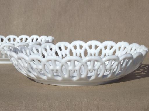 photo of vintage milk glass bowls, antique lace edge border milk glass candy dishes #3