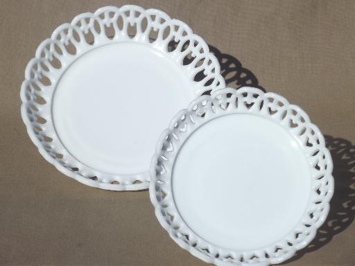 photo of vintage milk glass bowls, antique lace edge border milk glass candy dishes #4