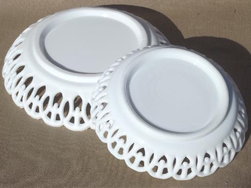 photo of vintage milk glass bowls, antique lace edge border milk glass candy dishes #5