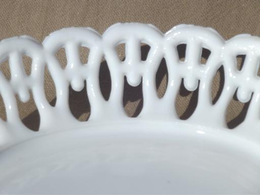 photo of vintage milk glass bowls, antique lace edge border milk glass candy dishes #6