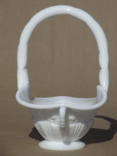 photo of vintage milk glass brides basket, daisy & button pattern glass candy dish #2