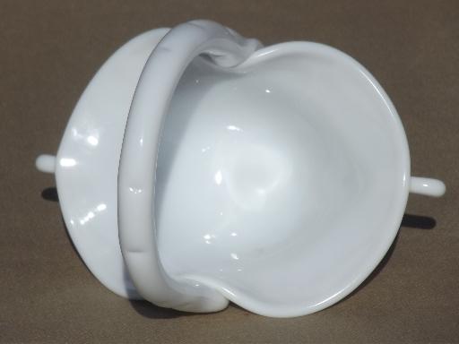 photo of vintage milk glass brides basket, daisy & button pattern glass candy dish #3