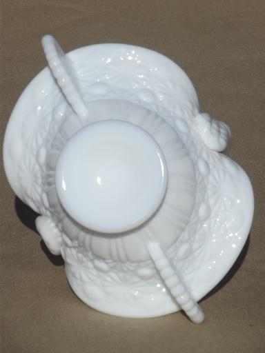 photo of vintage milk glass brides basket, daisy & button pattern glass candy dish #4