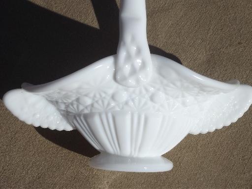 photo of vintage milk glass brides basket, daisy & button pattern glass candy dish #5