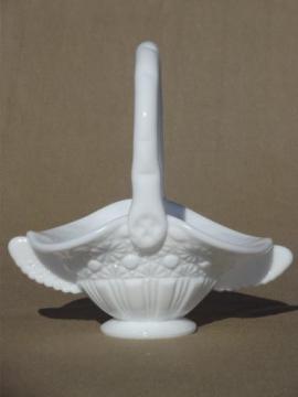 catalog photo of vintage milk glass brides basket, daisy & button pattern glass candy dish